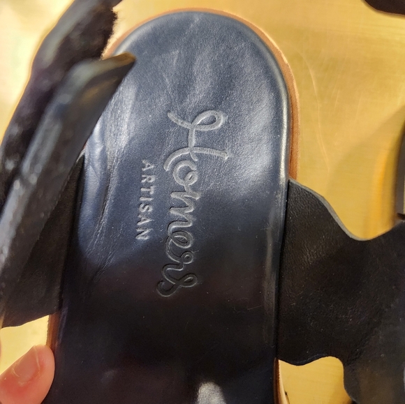 Navy Blue Scalloped Homers Platform Sandals - Picture 9 of 13